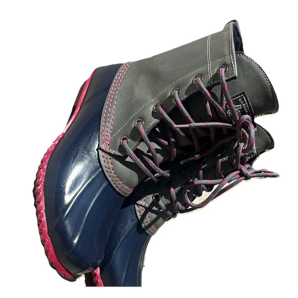 G.H. Bass Harlequin Duck Boots Womens 8 Gray Blue Pink Lace Up Rain Boots